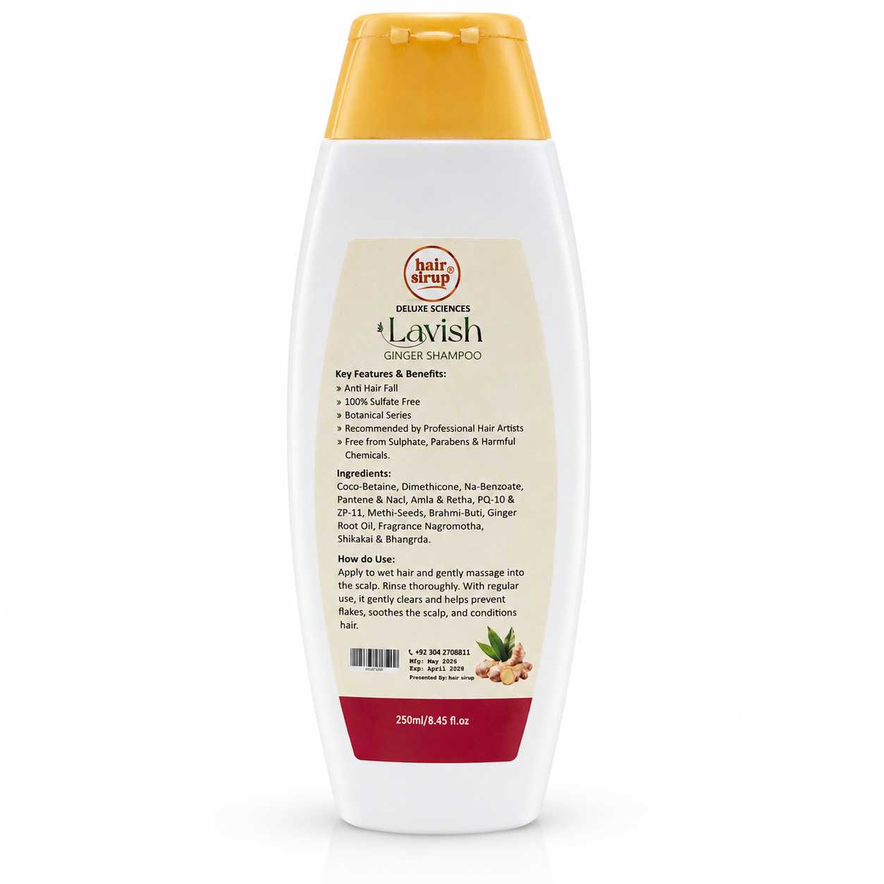 Hair Sirup Lavish Ginger Shampoo – 250ml | Anti Hair Fall, Sulfate Free & Botanical Formula